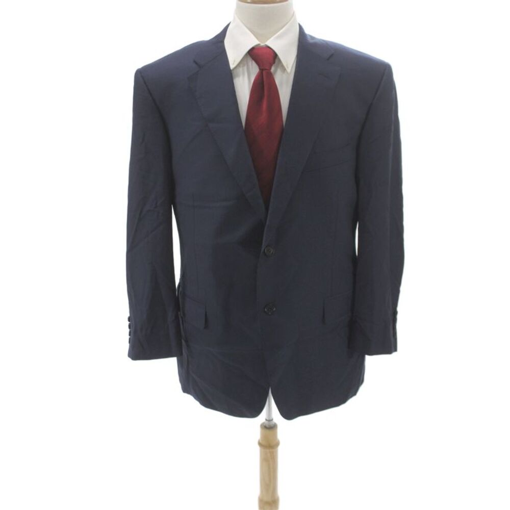 Canali Mens Blue 100% Wool Blazer Button Closure Solid Fall Size 56